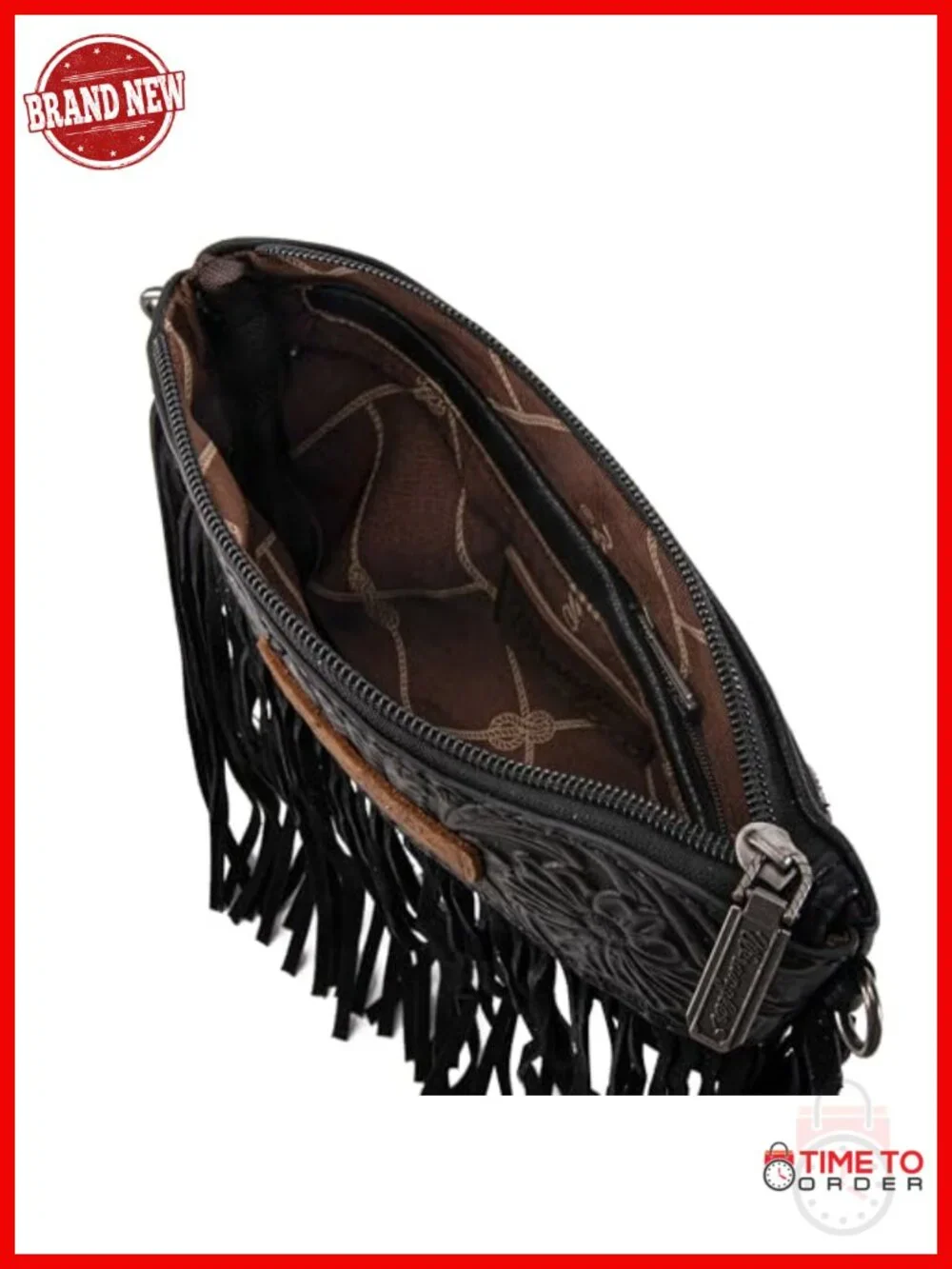 Faux Leather Fringe Crossbody Purse with Wristlet